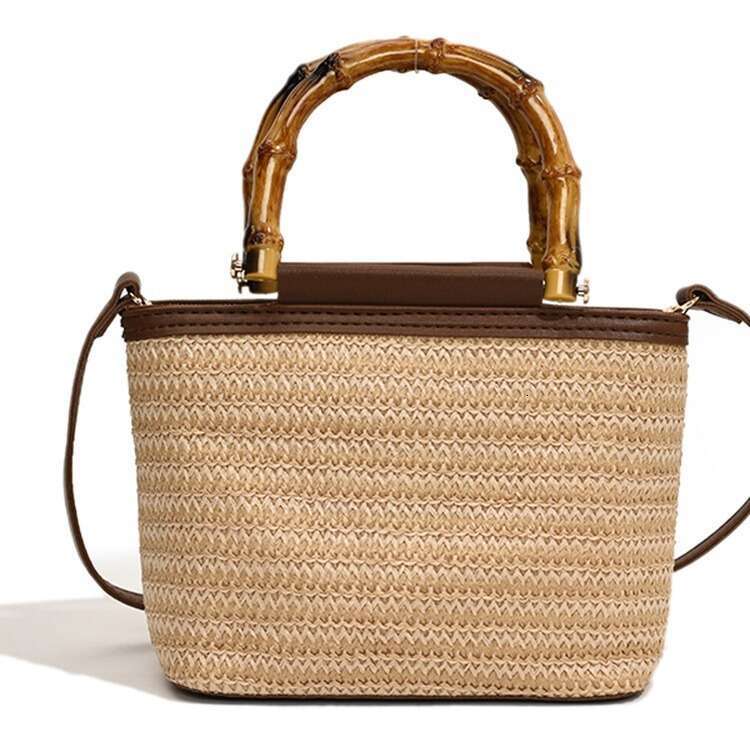 Handmade Beach Bag Straw Hand-Held Bucket For Women 2025 New Summer Versatile Crossbody Beach Vacation Straw Woven Bag Kq2