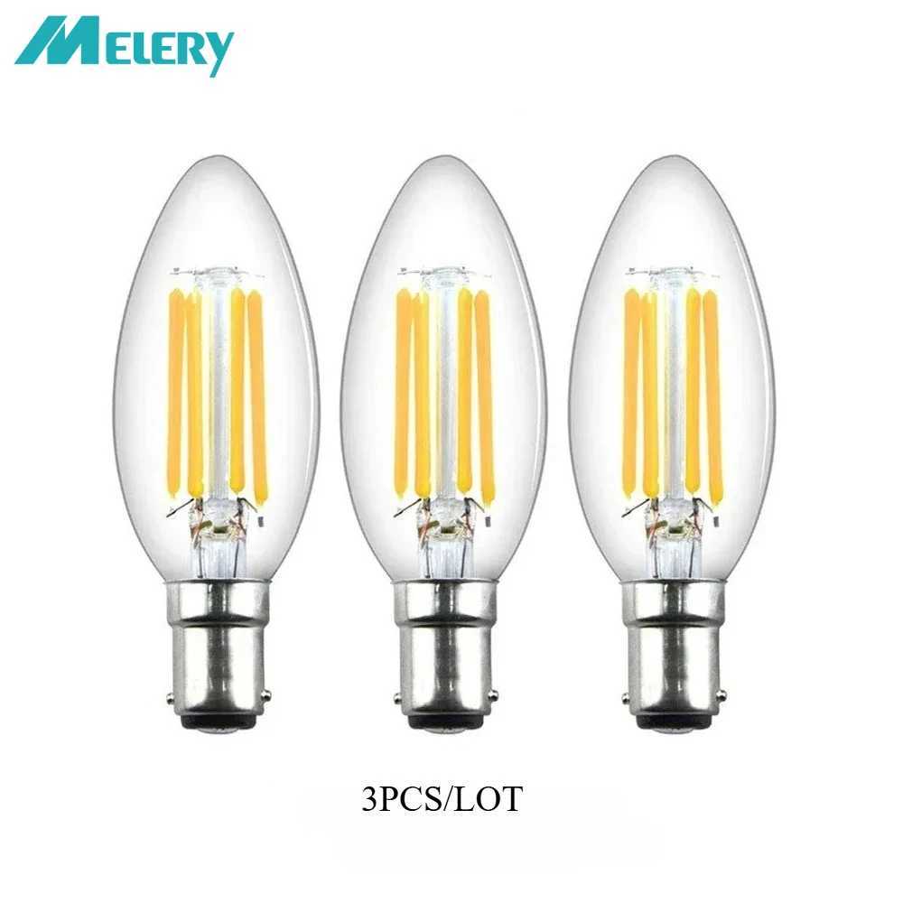 Melery LED Candle Filament Light Bulb B15 SBC Bayonet 4W Ba15d Warm White 2700K 40W Replacement Home Office Decorative Dimmable C251115