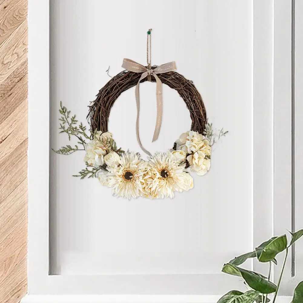 Artificial Flower Rattan Wreath for Front Door Handmade Floral Twig Garland for Weddings Birthday Party Wall Hanging DecorM251115