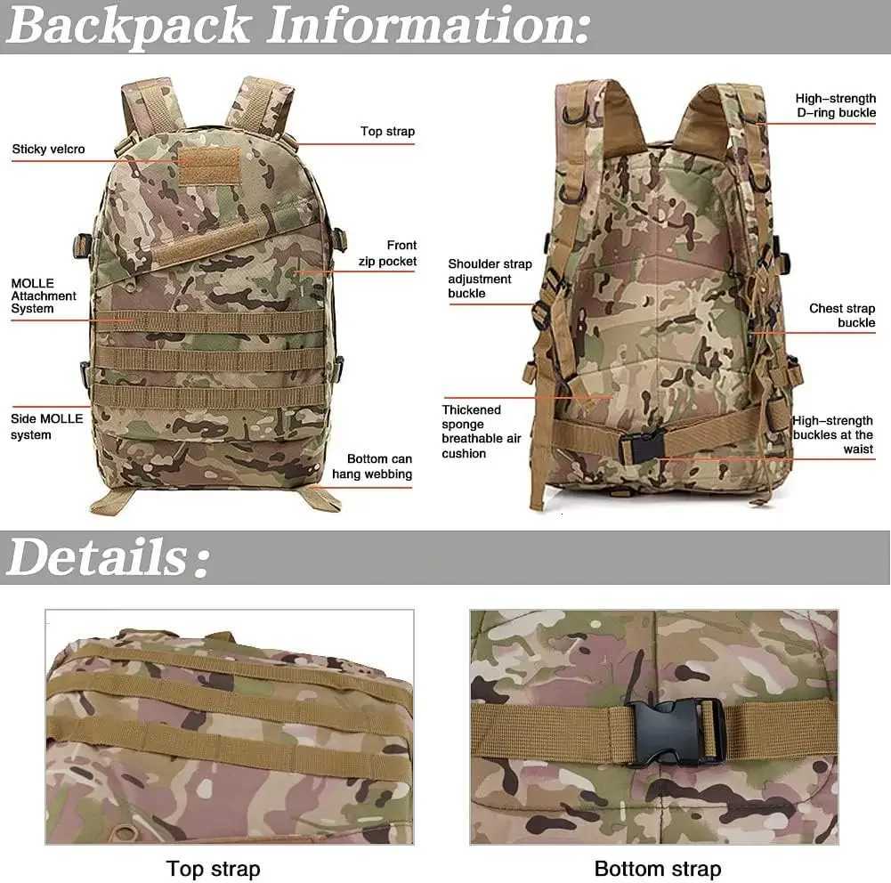 50L 3D Outdoors Tactical Backpack Molle Assault Bag Waterproof Hunting Climbing Hiking Fishing Trekking Travel Mochila RucksackW251114