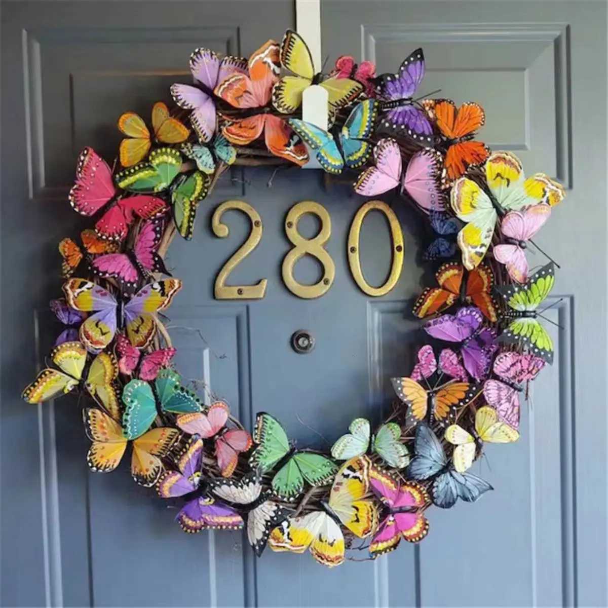 1pcs Butterfly Wreath 25/30cm Diameter Rattan Wreath Rings Braided DIY Hand-Woven Home Garden Party Decoration AccessoriesM251115