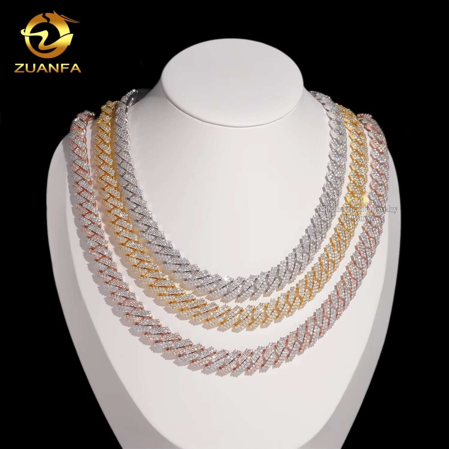 Ready Made Leading Factory Direct Sale 12mm Cuban Link Chain Moissanite 2 Row Prong Chain Pass Diamond Tester GRA Certification