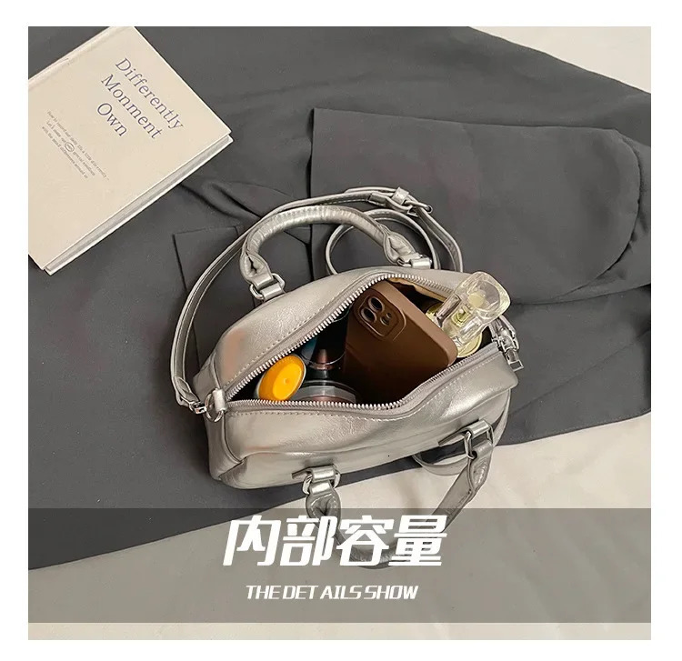 PU leather womens handbag casual cross body bag pillow Boston bowling handbag spring summer candy color 250410