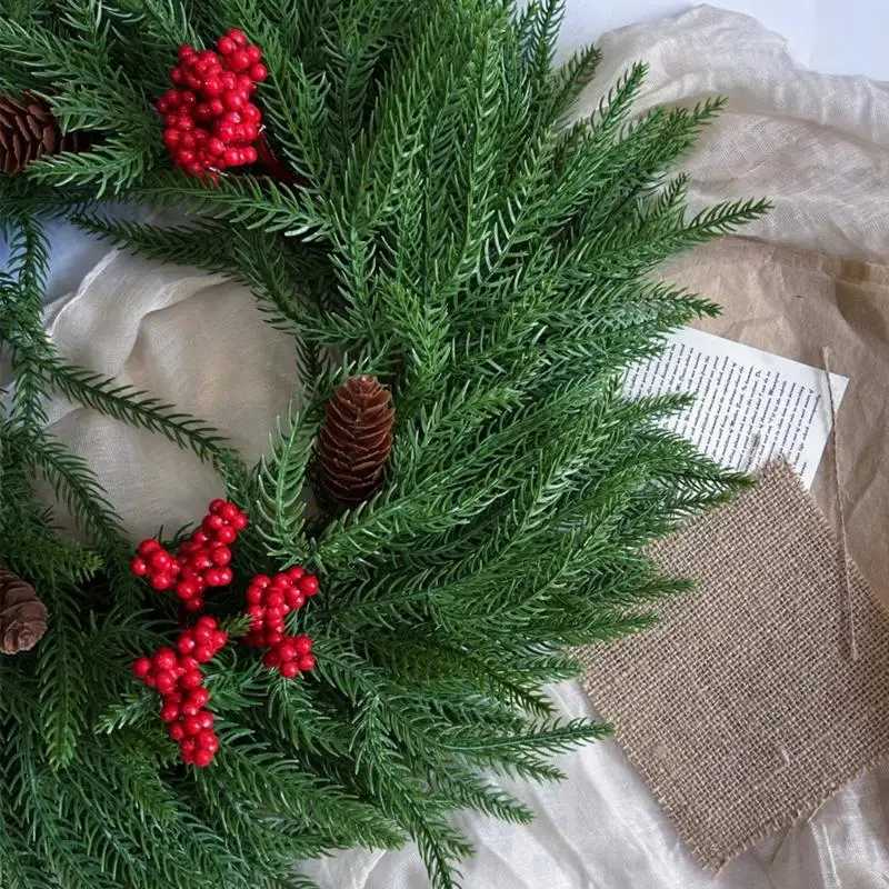 K43D Portable Christmas Pine Cone Red Berries Garlands Door Hanging Plastic Holiday DecorsM251115