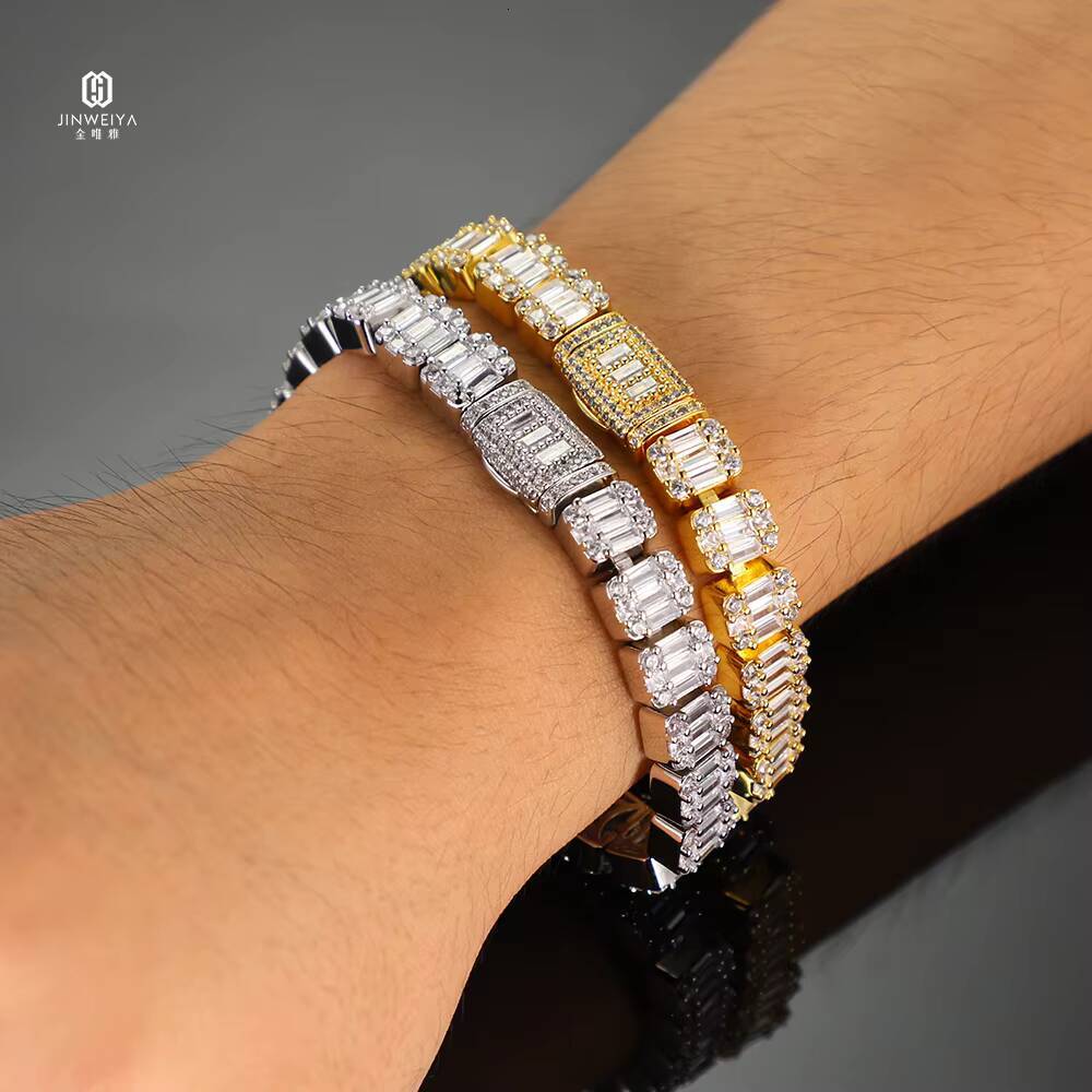 JWY Hip Hop Jewelry Luxury Bracelet14K Gold Plated Moissanite Zircon Tennis Chain Iced Out Men Bracelet