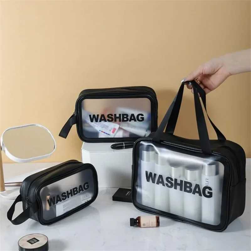 Portable makeup bag large capacity travel makeup storage bag transparent PU waterproof handbag 3-size wing bagXJ250415