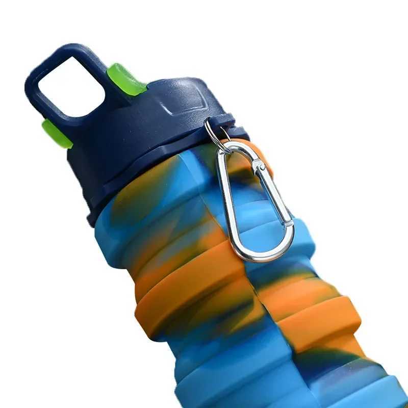 Multi-Colors Portable Collapsible Silicone Water Bottle with Lid Camouflage Foldable Kettle for Sports Travel Sport BottleW251114