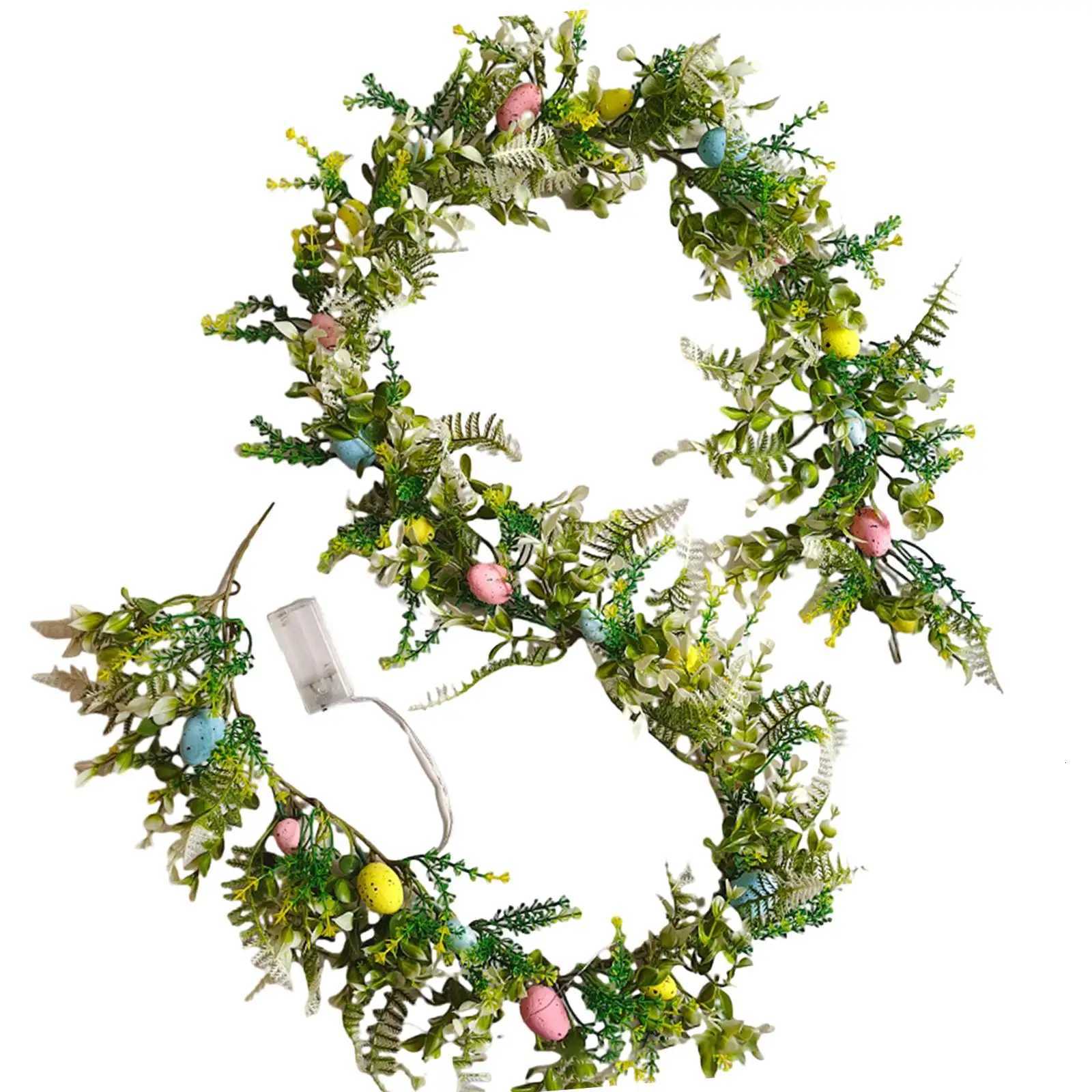 Easter Garland Swag Twist Green Leaves with Easter Egg Wreath Hanging Decoration for Porch Farmhouse Holiday Outside GardenM251115