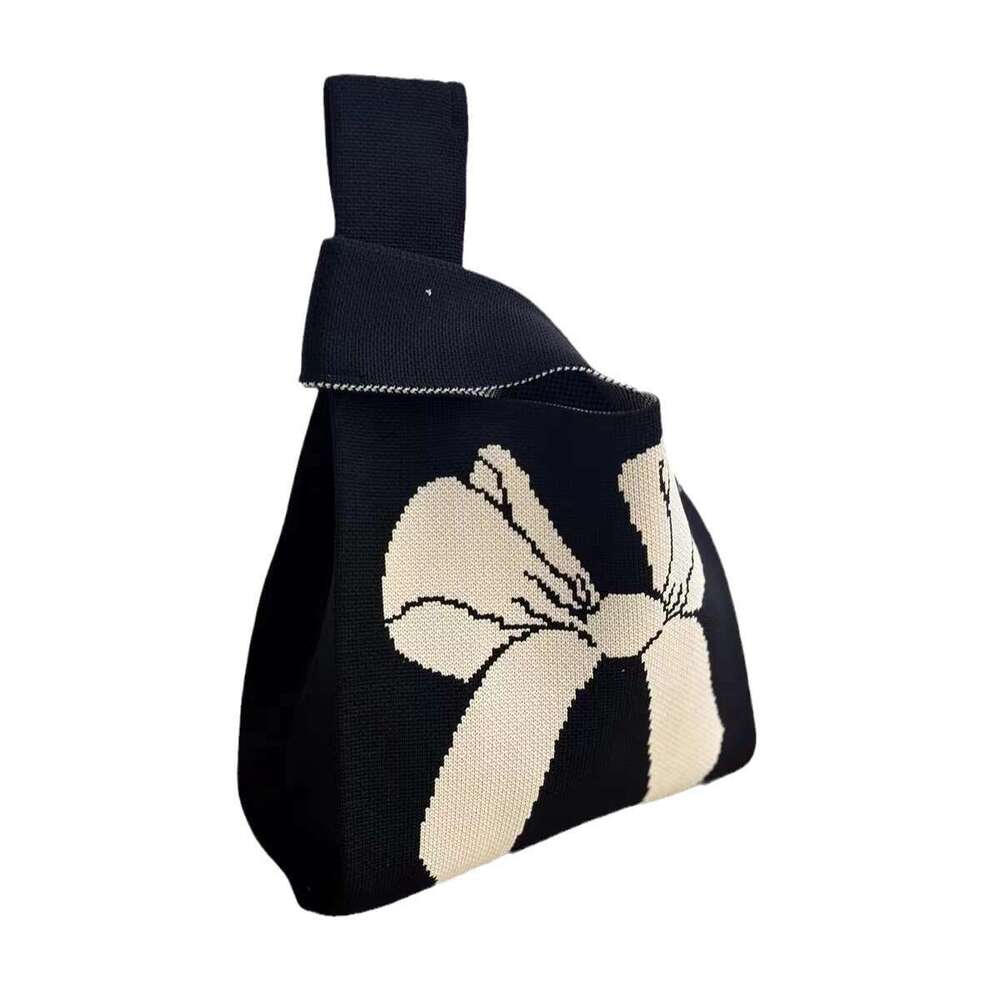 Handmade Beach Bag Knitted Handbag With Gift Bow Tie, Contrasting Color Flower Handbag, Large Capacity Casual Woven Bag, Fashionable Kq2
