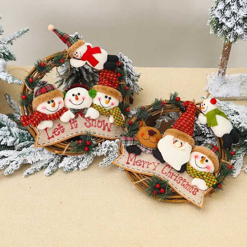 Christmas Family Window Decoration 1pc New Old Man Rattan Wreath with Cartoon Doll Design Christmas Tree Pendant Special PropsM251115