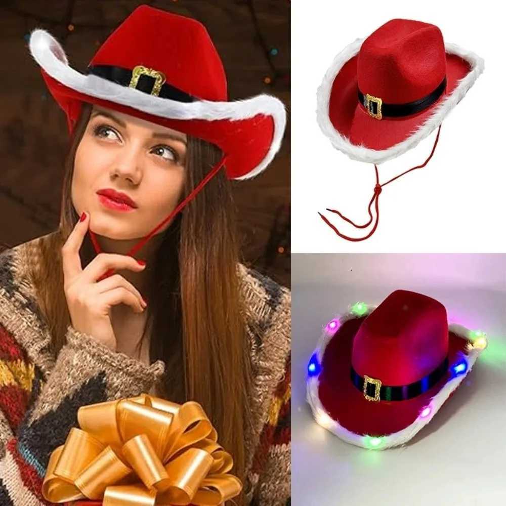 Fashion Santa Claus Party Christmas Luminous Cowboy Hat Western Red Felt Hats Wide Brim Cowgirl Hat Jazz Hat for Women Men Y251115
