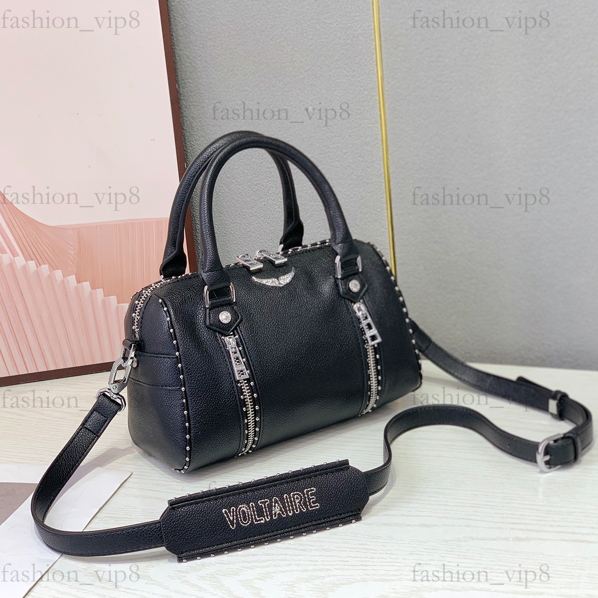 Master quality designer bag women luxury zadigevoltair shoulder bag correct wings badge metal chain handbag fashion rivet zv tote bags top gift 8b0