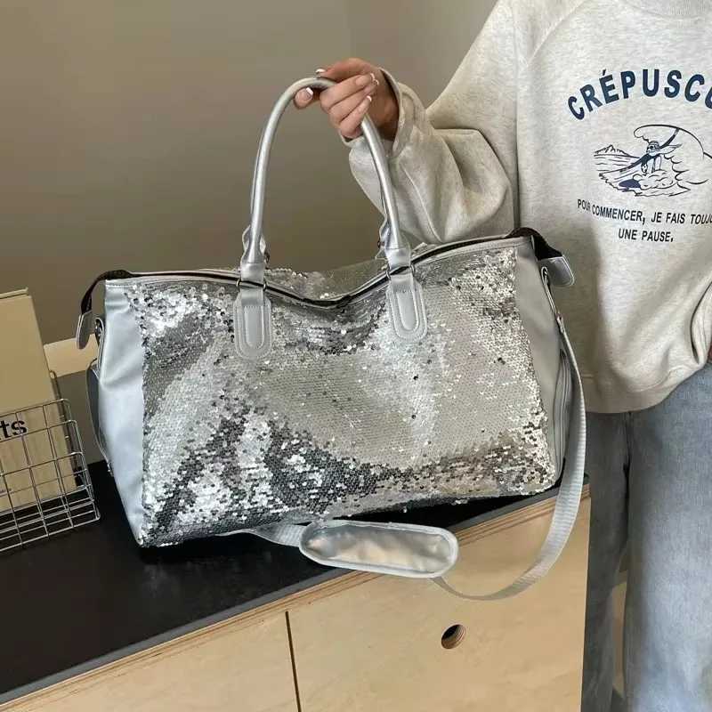 Solid hot selling fashion sequin large capacity womens shoulder bag 2025 fashion womens handbag travel cross body bag W250415
