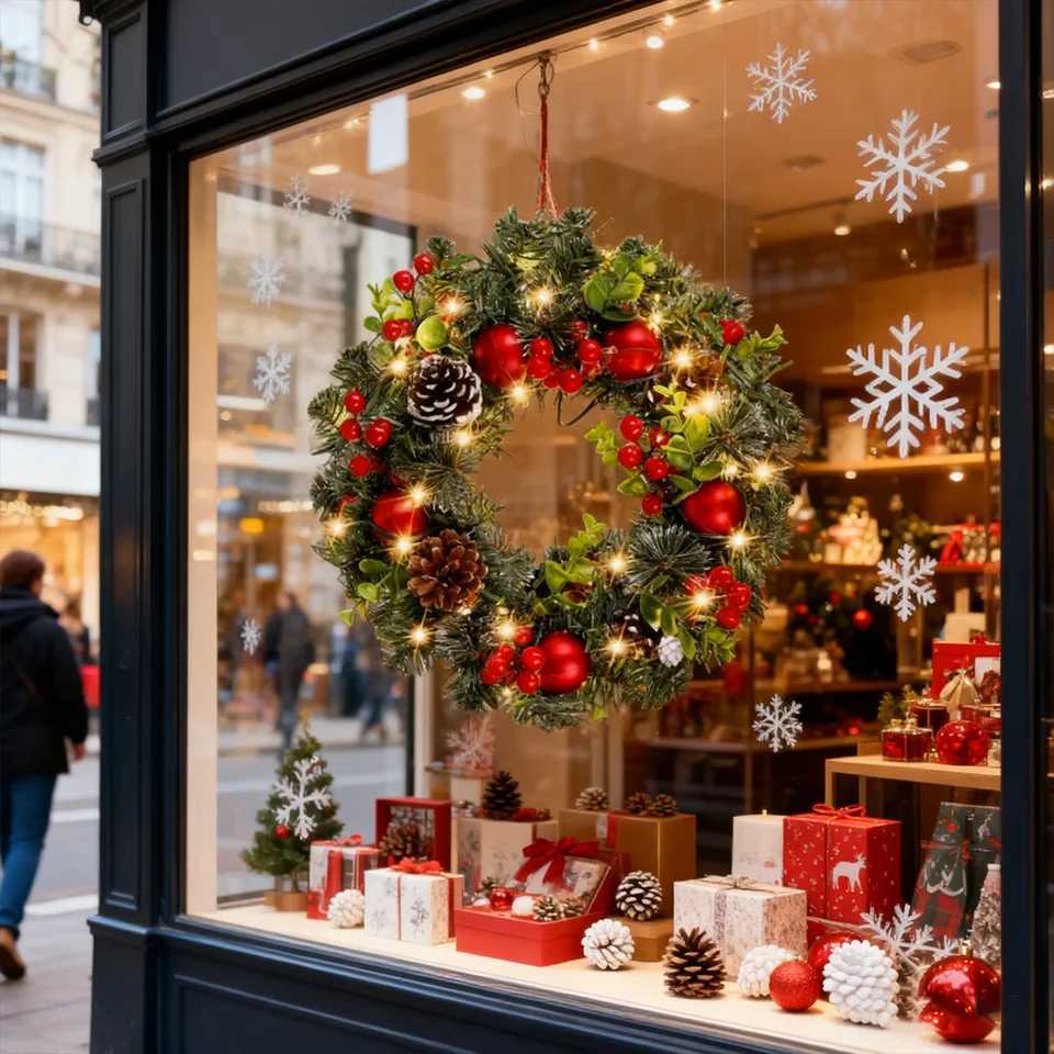 House Red Garland Christmas Decoration Entrance Door Ornament LED PVC Fruit Christmas Wreath Window Door Wall Home Decor GiftsM251115