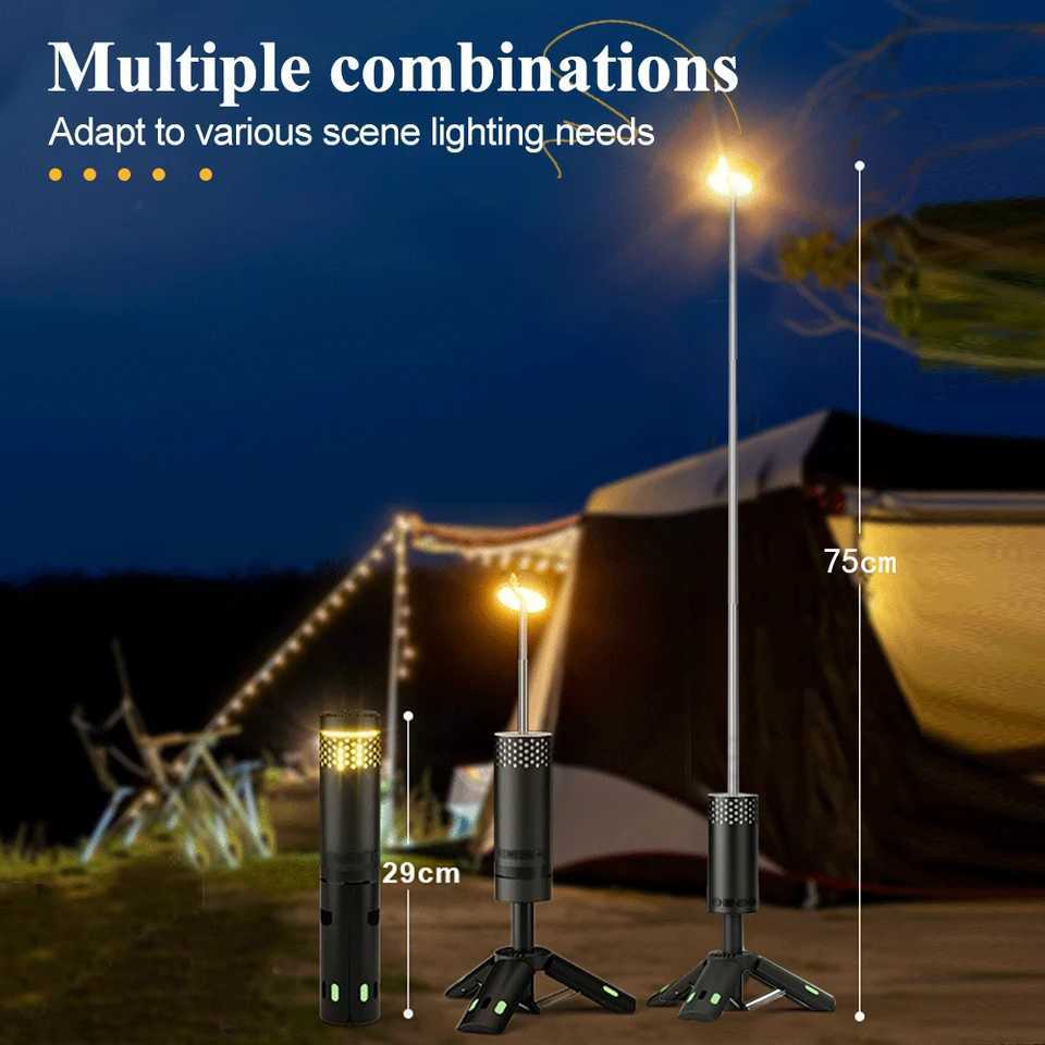 Portable Camping Light Rechargeable Folding Telescopic Flashlight 10000mAh Magnet Tripod Base Tent Light Hiking Fishing Camping M251115
