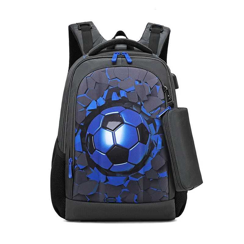Boys Black Football Backpacks hard shell Orthopedic Middle School Student Book Bags USB Charge Multifunctional BagpackW251114