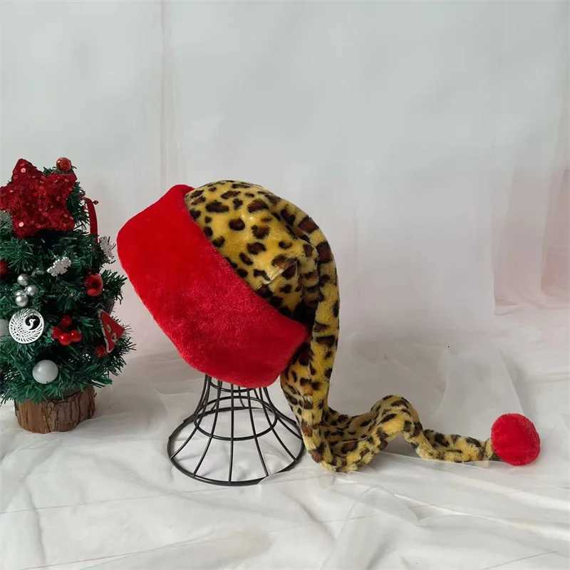 Leopard print with red border Christmas Xmas Cap Gifts New Year Festival Holiday Party Supplies Props Y251115