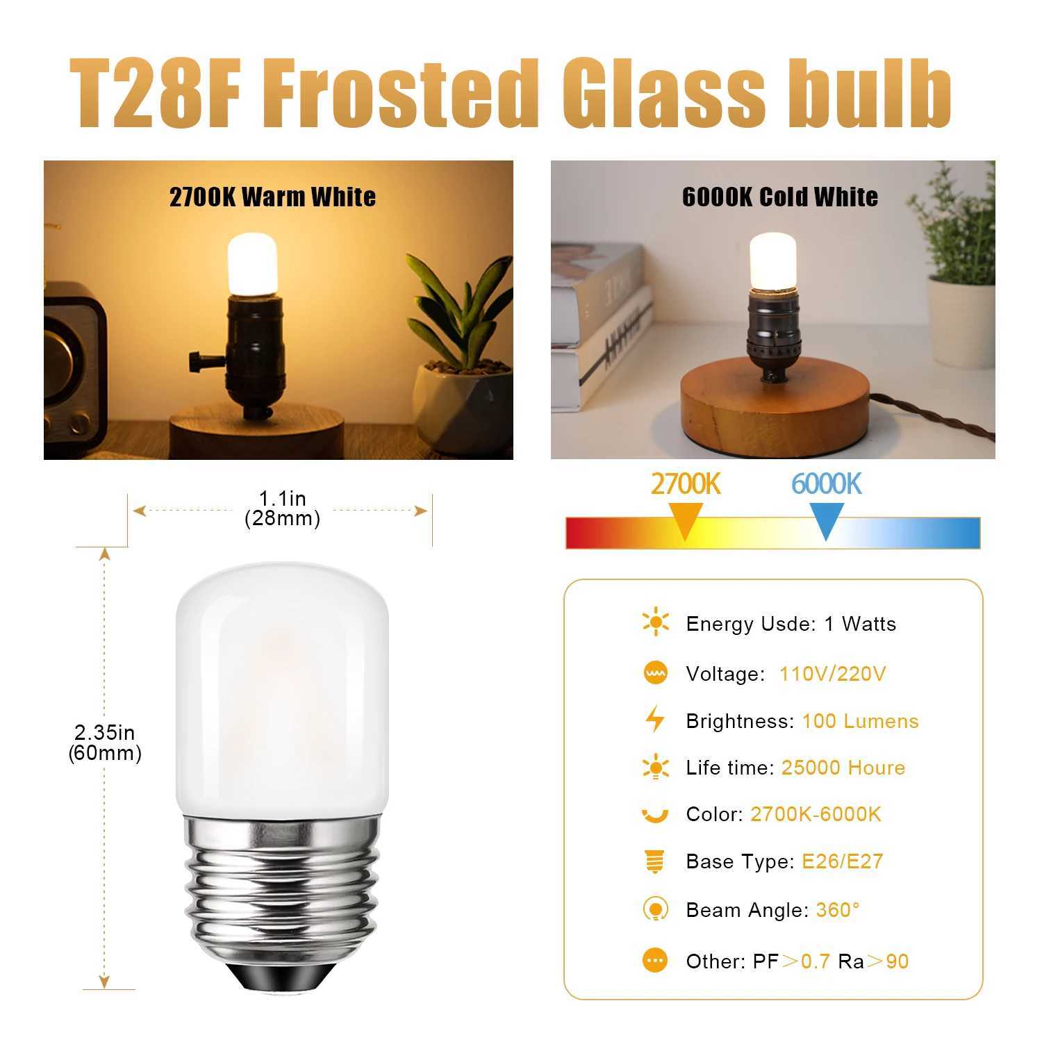 Frosting T28 Led Bulb E27 1W 220V E26 110V Indoor Filament Lamp Warm White Dimmable Light Bulbs Chandelier Decoration Home Light C251115