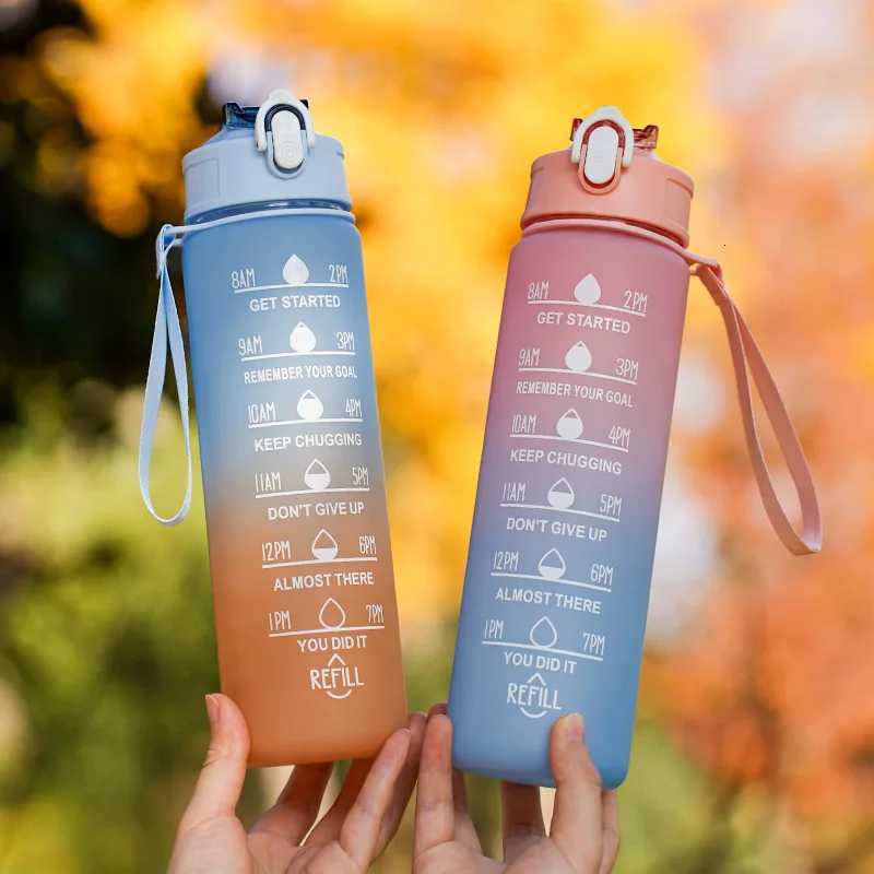 700ml High Temperature Resistant Plastic Sports Cup Rainbow Frosted Progressive Color Water Bottle with Graduated Straw YDSH01W251114