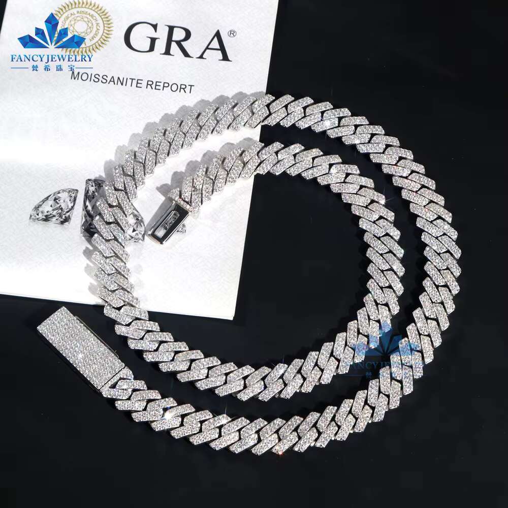 925 Silver Moissanite Cuban Chain Bracelet 8mm-12mm Pass Diamond Tester Ice Out Hiphop Style Two Rows Cuban Link Bracelet