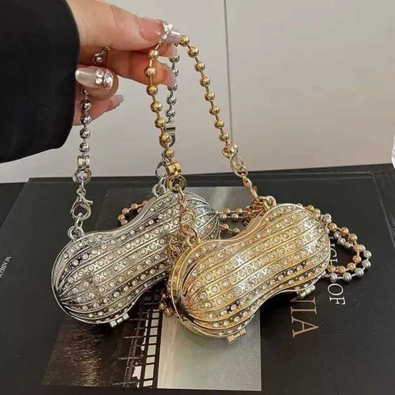Luxury Diamond Inlay Peanut Shape Crystal Clutch Purse Stones Evening Wedding Party Shoulder Bag Handle Rhinestone Mini Handbags W251114