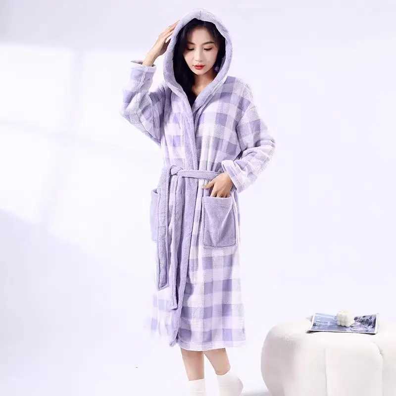 2025 Women Plush Fleece Robe Long Hooded Loungewear C251115