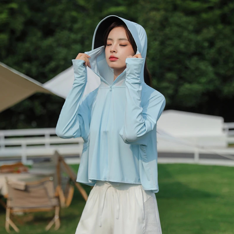 Outdoor Sun Protection Ice Silk Suscreen Clothing Hooded Brim UPF50 Womens Sun Protection Mountaineering Breathable Jackets 250415