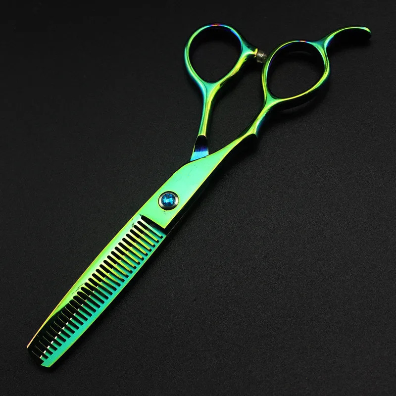 professional Japan 440c left handed 6 green hair scissors haircut thinning barber makas cutting shears hairdresser scissors 250414