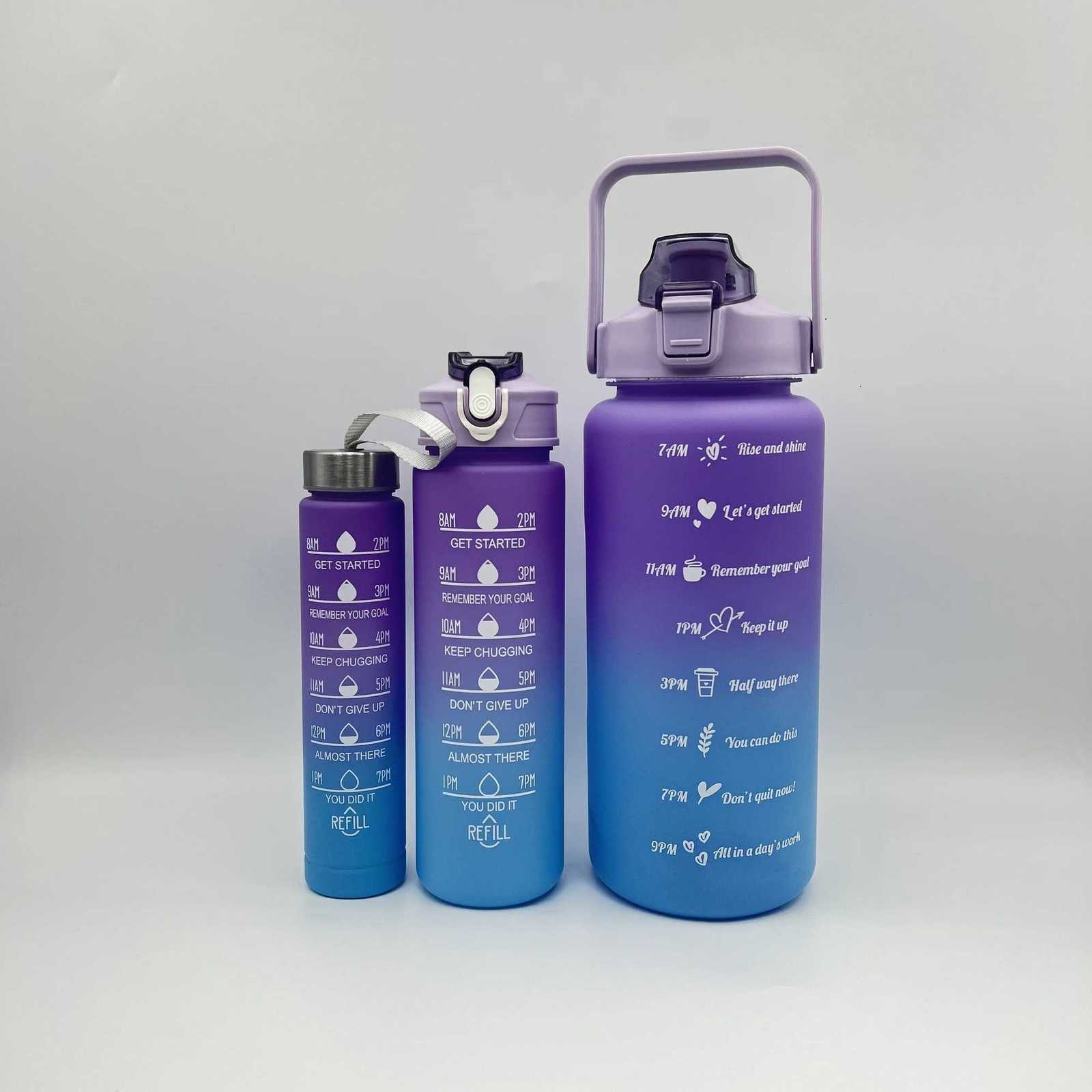 3Pcs Gradient Plastic Cup Set Large Capacity Sports Water Bottle Outdoor Travel Gym Fitness Jugs Student Portable Cup WIth StrawW251114