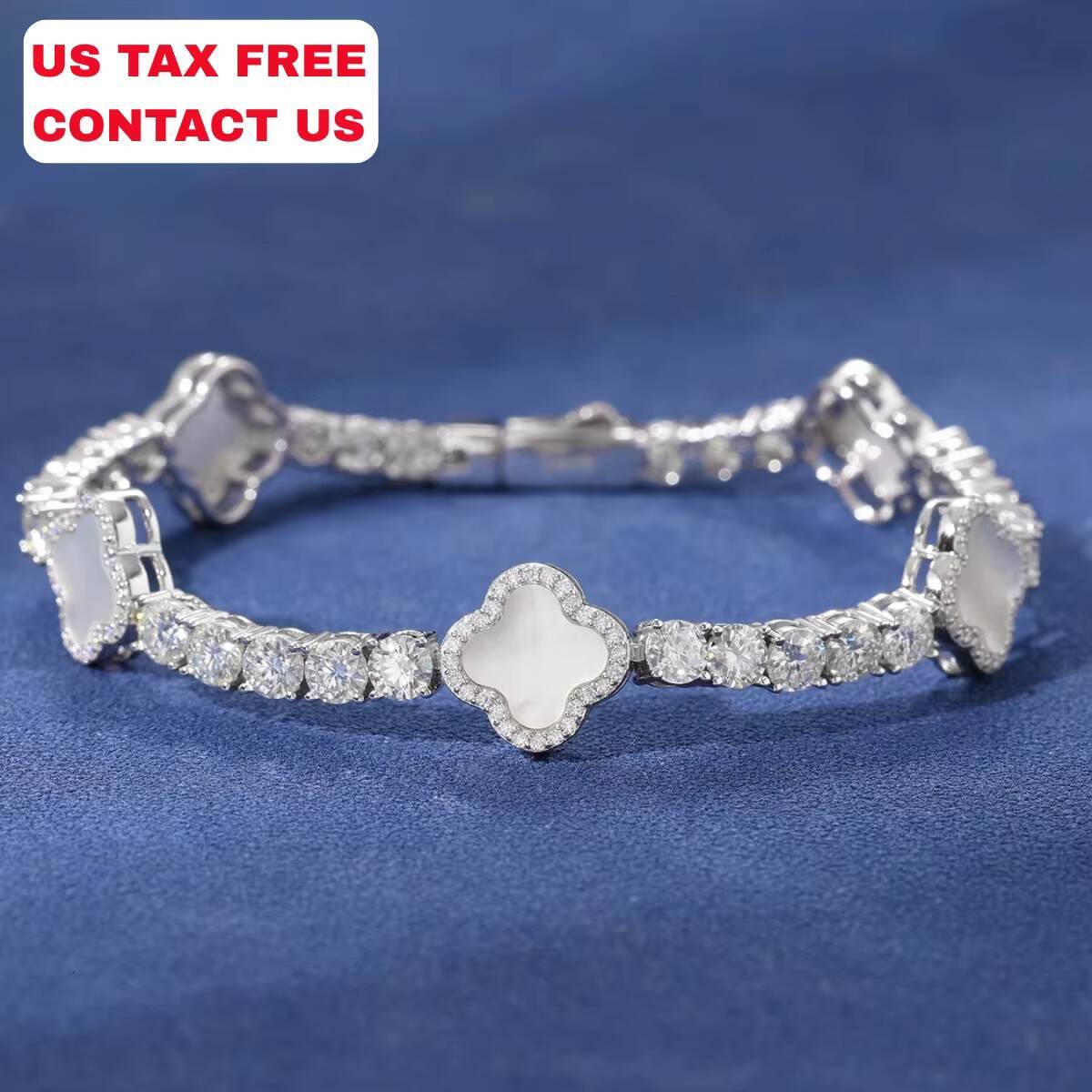 Luxury VVS D Moissanite 925 Silver Hip Hop Tennis Chain Jewelry New Design Clover Bracelet Charming Elegant for Gift Wedding