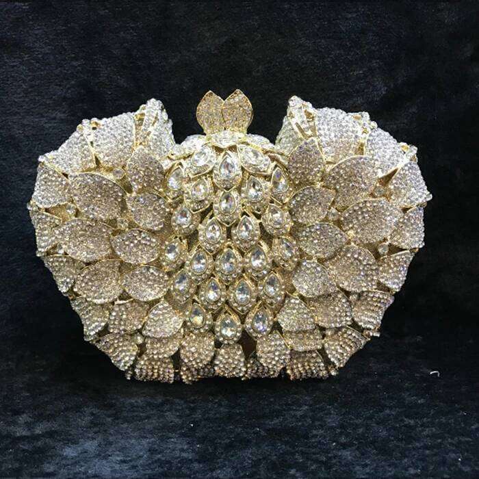 gold Crystal Diamond Evening Bag multi colour Metal Hard Case Minaudiere Handbag Purse Wedding Party Clutch wallet messenger bag
