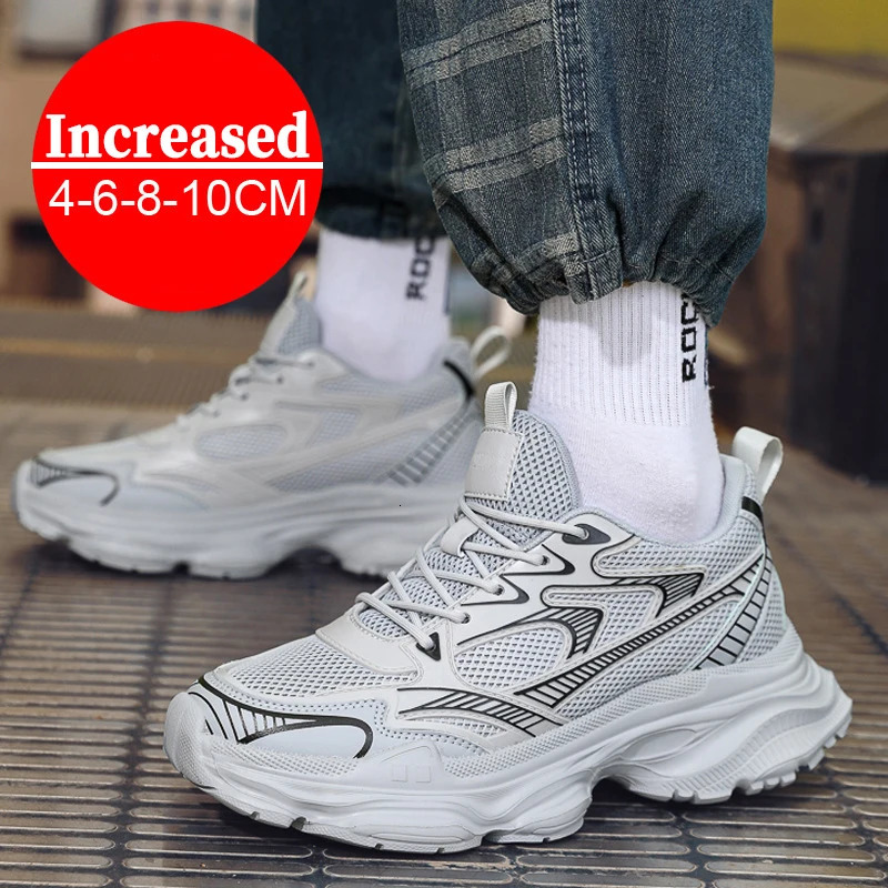 Fashion White Sneakers Hidden Heels Heightening Walking Work Shoes For Men 4/6/8CM Summer Casual Sports Breathable Taller Shoes 251114