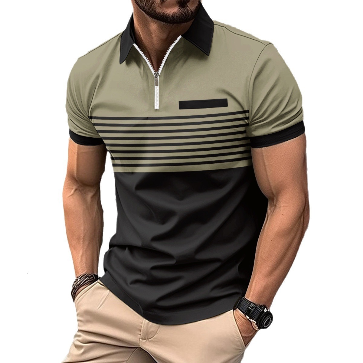 2025 Ins Summer Sale Polo Shirt Zipper Mens Printed Striped Polo Shirt