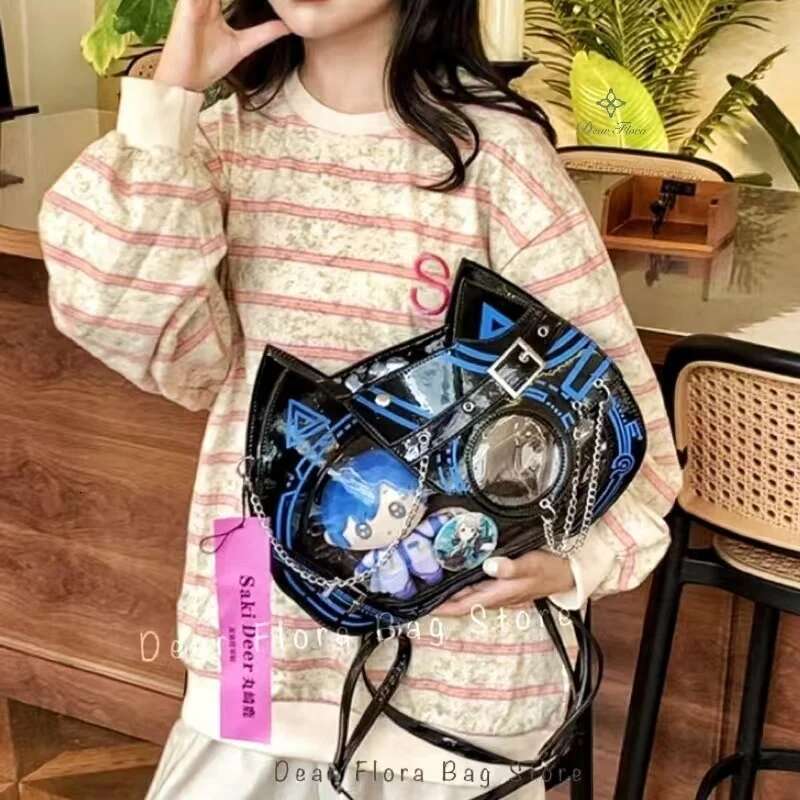 Y2k Kawaii Cat Ita Cute PU Shoulder Girls Transparent Pocket Haruku Crossbody Bag Women's Fashion DIY Display Backpack