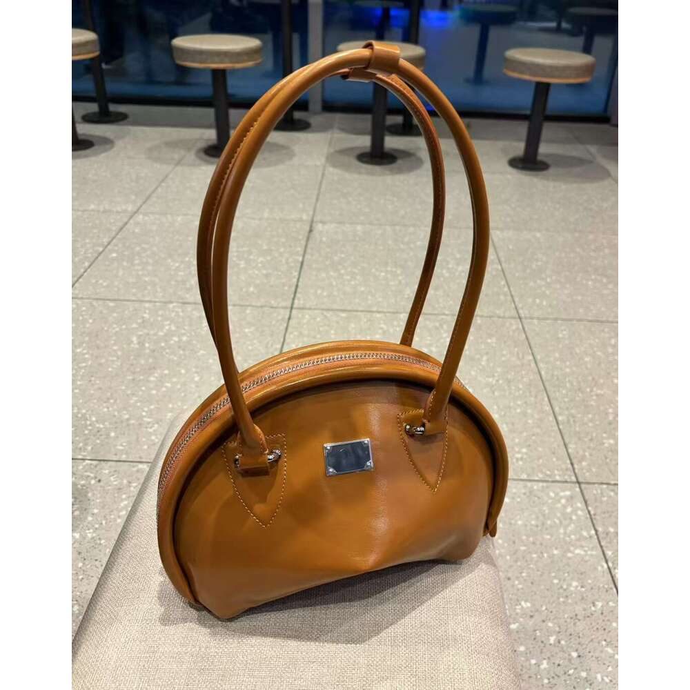Mm Women's Bags Lock Up Bowling For Women New Model, Top Layer Cowhide Single Shoulder Underarm Bag, Niche Design, Genuine Leather Women's B