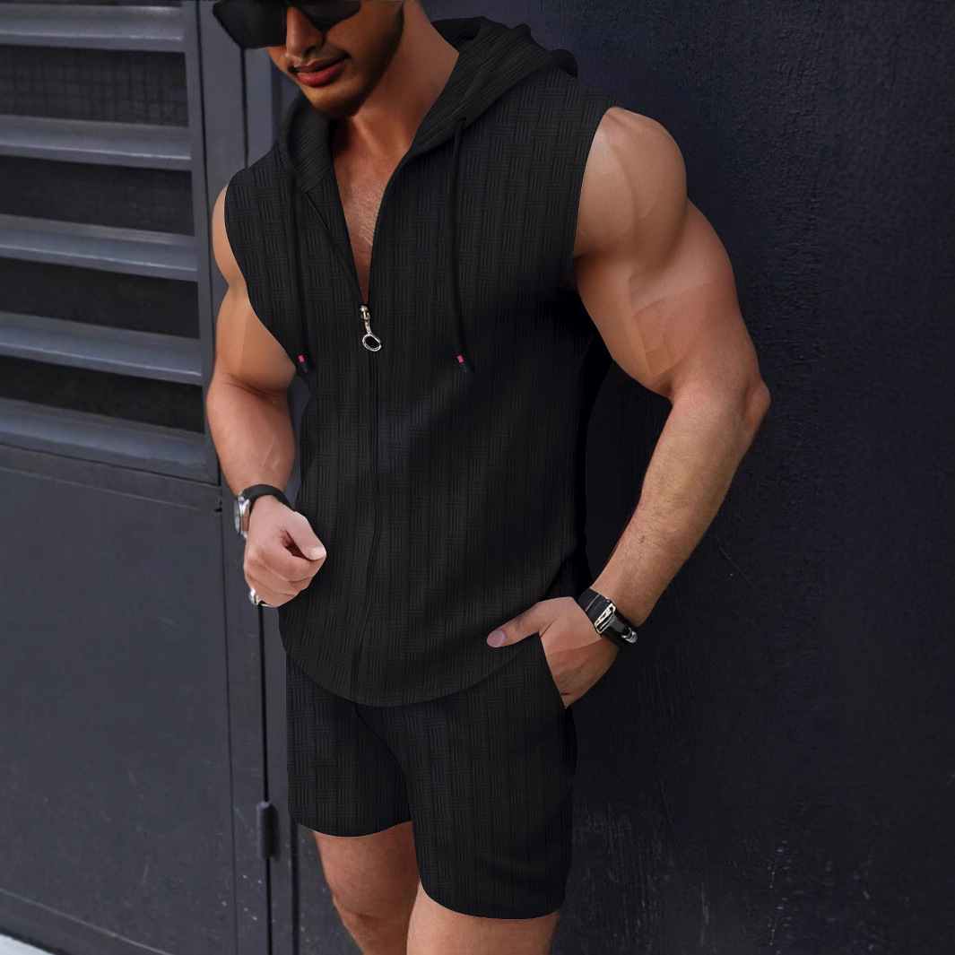 2025 Summer Fashion Muscle Mens Sleeveless Shirt Casual Breathable Loose Sleeveless Shorts Beach Set
