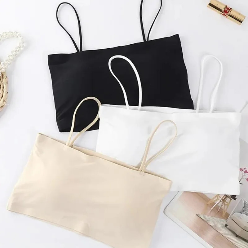 Womens crop top sexy strapless seamless vest 2023 summer womens white shoulder strap backless close fitting 250407