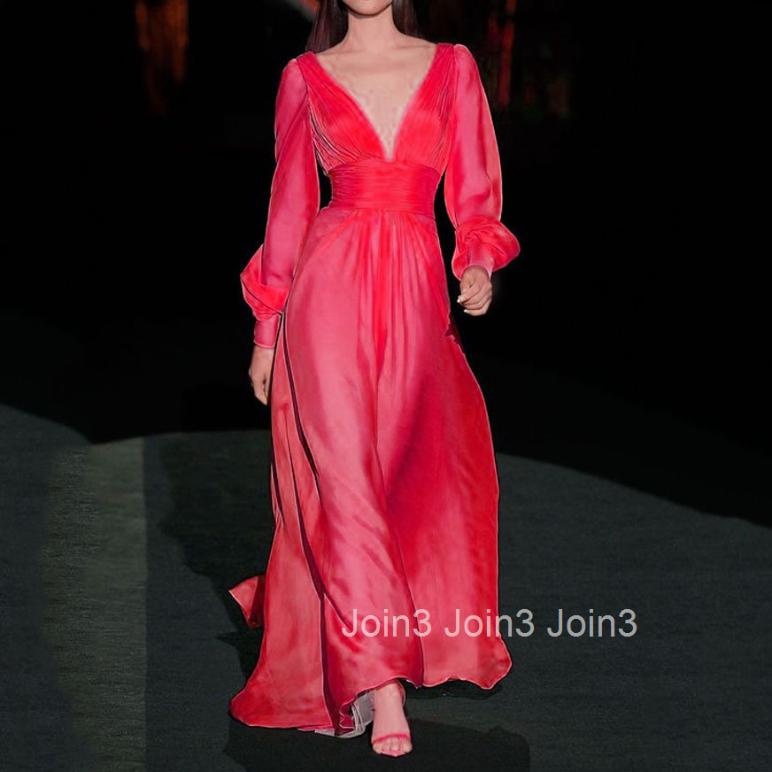 2025 Autumn and Winter New Womens Clothing Fashionable and Sexy Temperament Deep V-neck Solid Color Dress