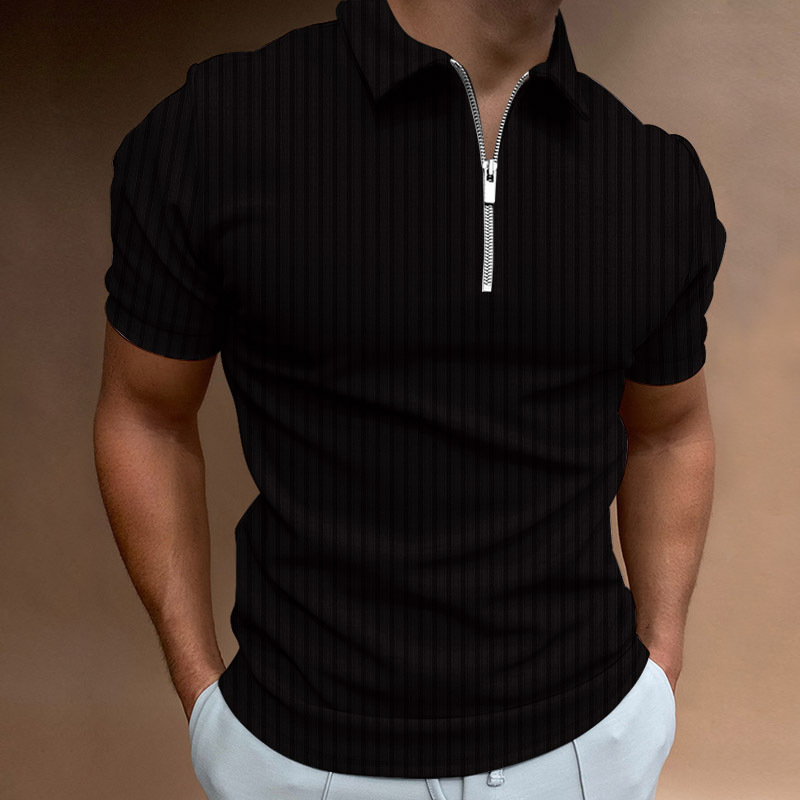 Spring/Summer New Mens Polo Shirt Zipper Stripe Mens Polo Shirt T-shirt