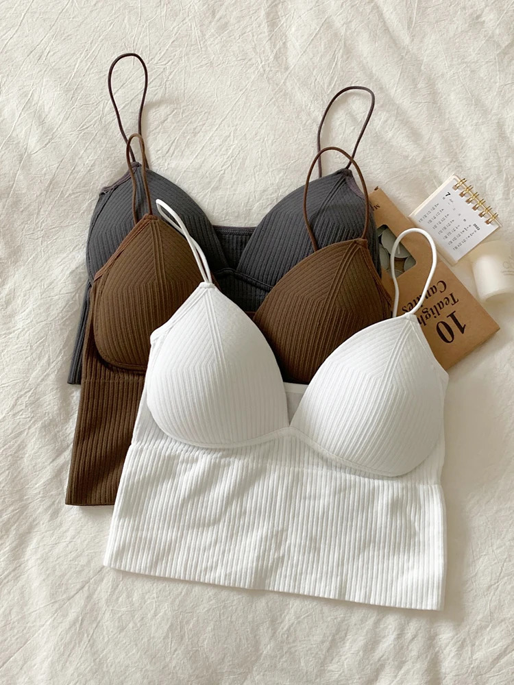 Heliar womens top sexy solid crop vest sleeveless slim fit with bra basic underwear padded 250414Z