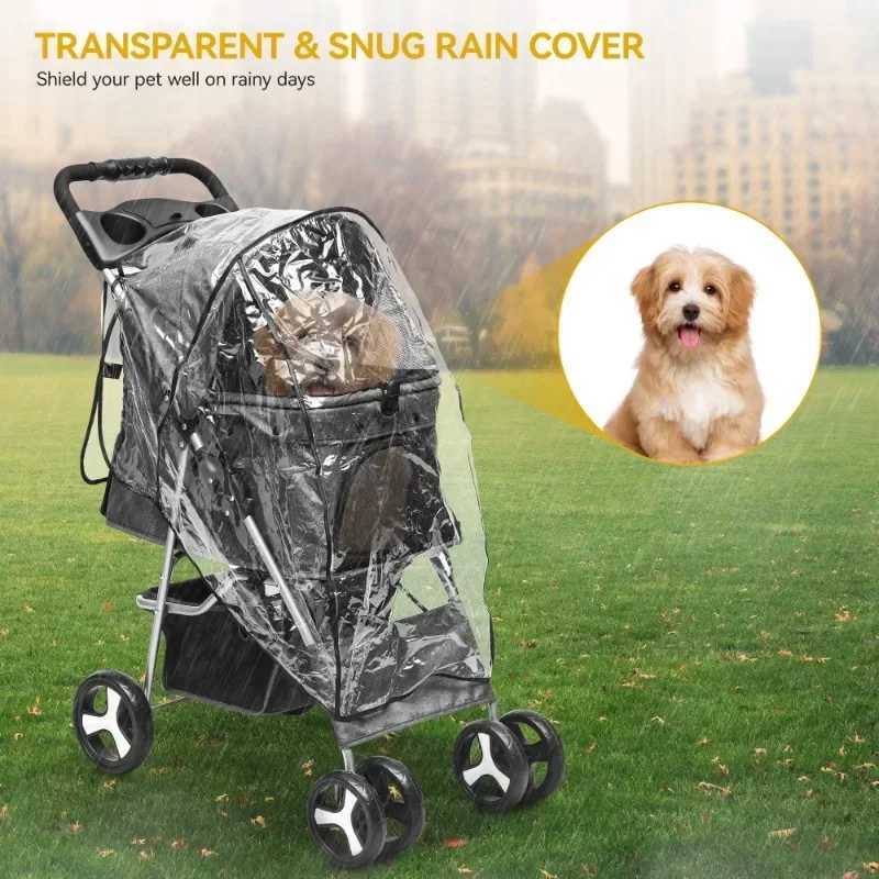 4-wheel folding dog cart with storage basket pet cart with 360 degrees? Rotating wheel suitable for small and medium-sized dogs and cats X250415