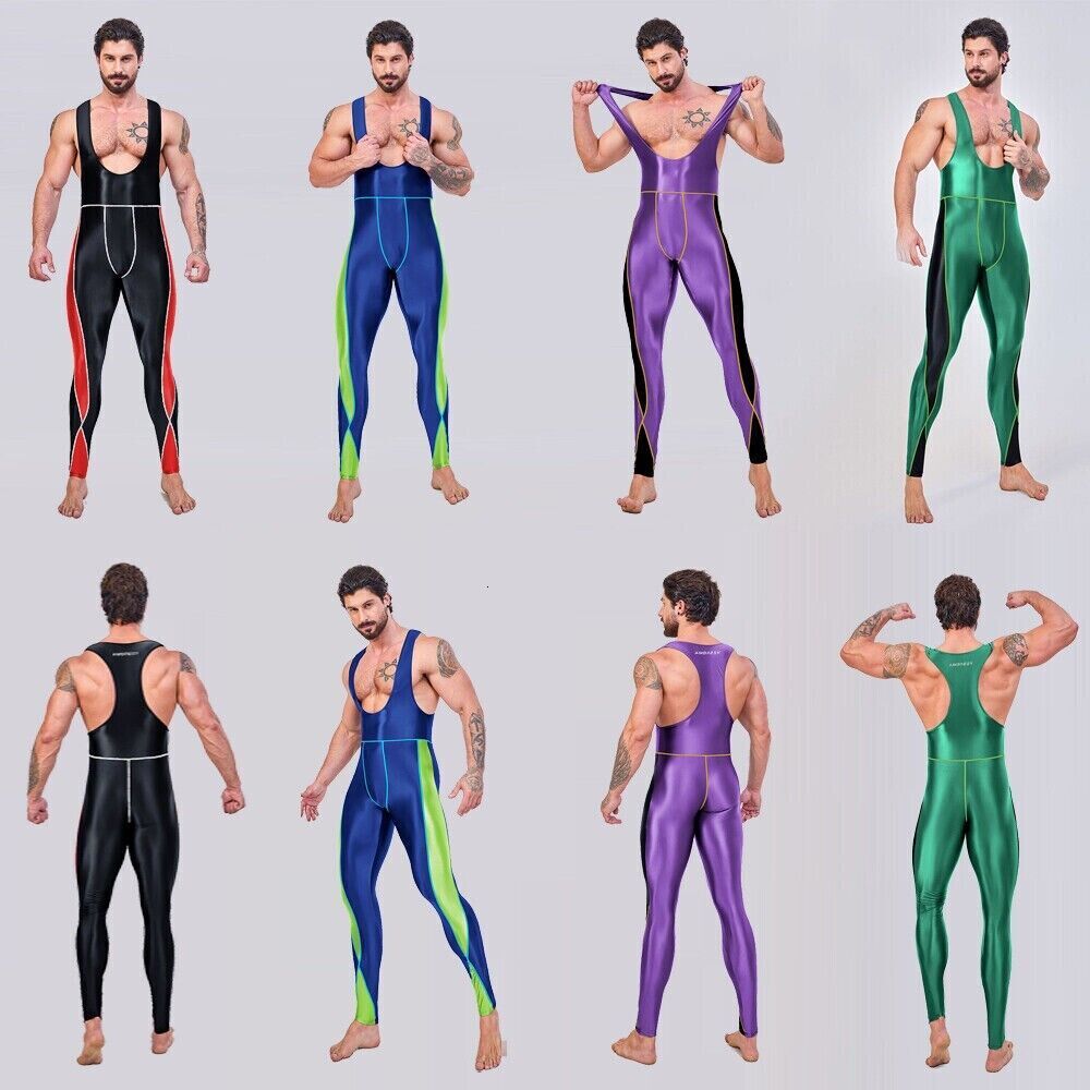 Men's Tracksuits AMORESY Jumpsuits Shiny Cycg Sports Tights Overalls Suits