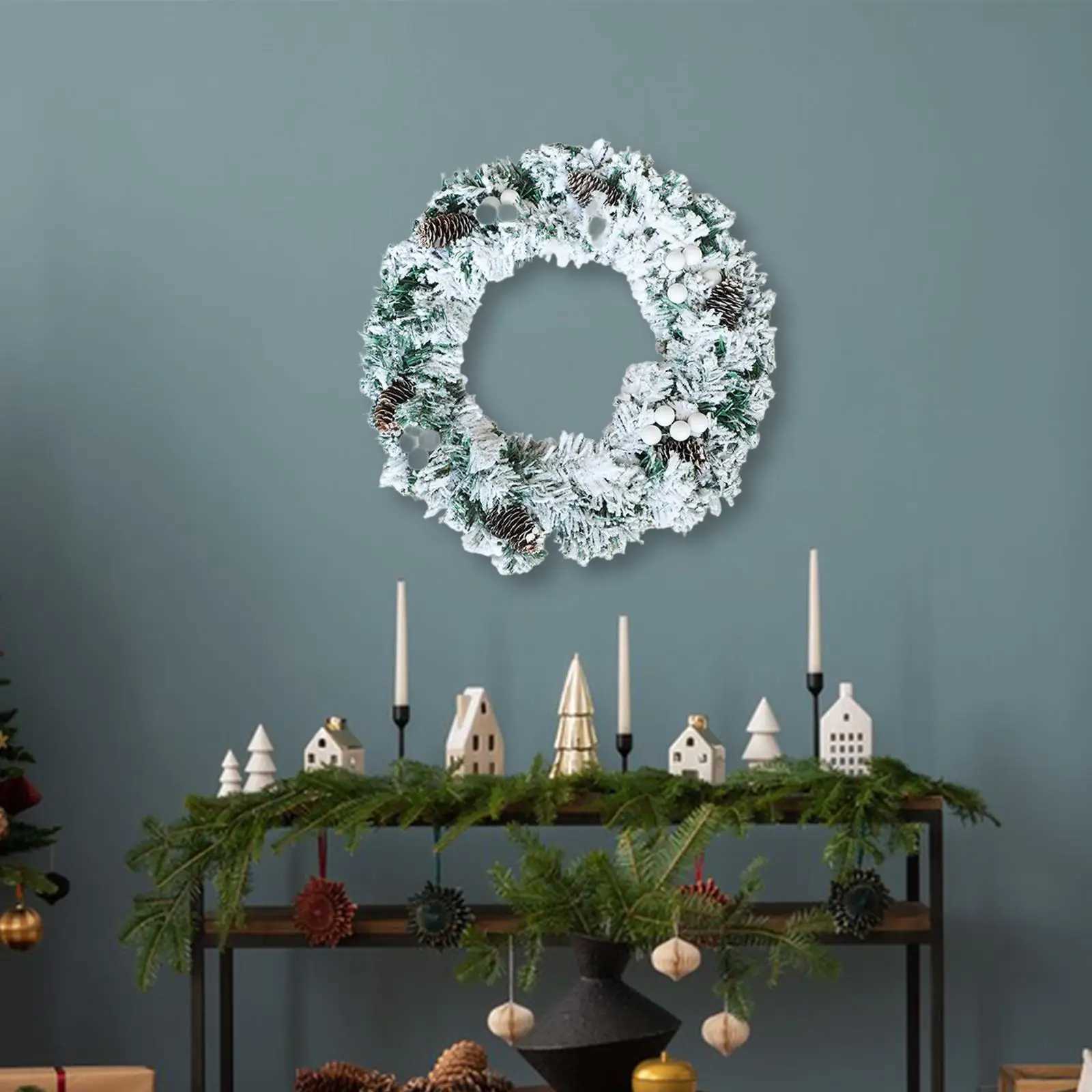 Artificial Wreath Door Wedding Pine Cones Decorative Home Snow Flocked Christmas Wreath for Party Wall Holiday Garden FireplaceM251115