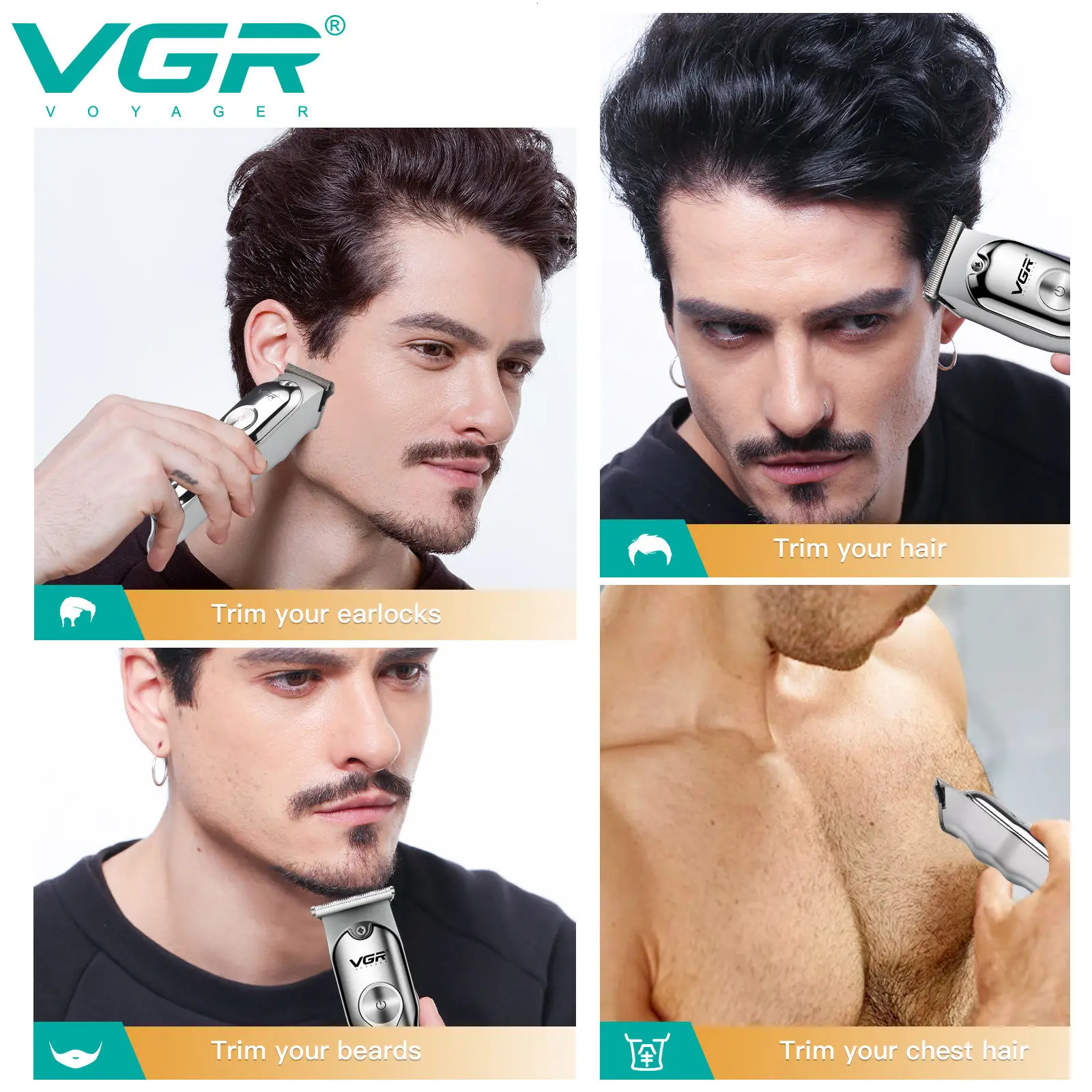 VGR 071 Hair Trimmer Professional Hair Clipper Rechargeable Hair Cutting Machine T-Blade Cordless Portable Trimmer for Men 250409