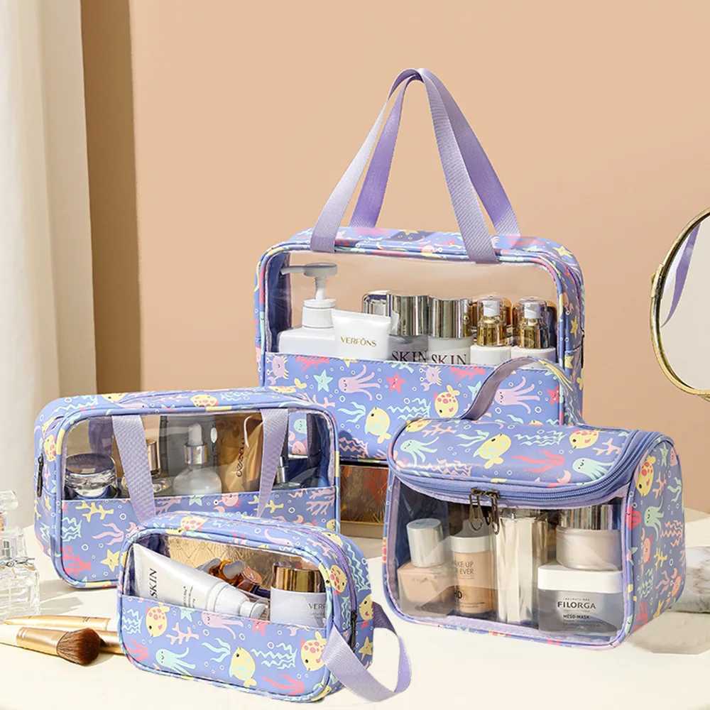 4-piece PVC makeup bag printed transparent W handbag waterproof travel makeup bag Cvenient makeup bag coin walletXJ250415