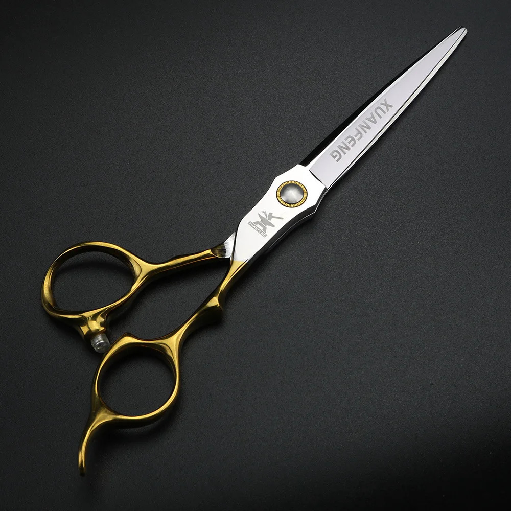 XUANFENG Gold Handle Professional Hair Scissors 6.5 440C Steel Barber Cutting Scissors and thinning Scissors 250414