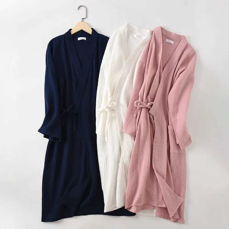New spring and autumn Japanese kimono robe couple cotton crepe bathrobe men and women kimono robe robes for women sleepwear C251115