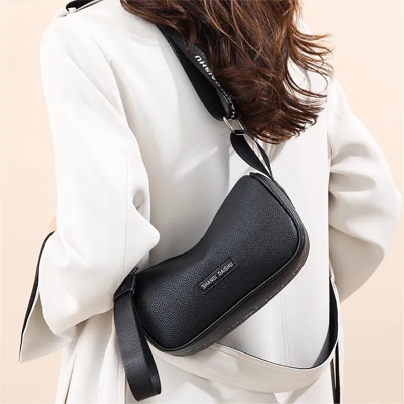 Womens cross body bag waterproof soft leather pillow shaped shoulder bag with adjustable shoulder straps zipper closed arm bag 250410