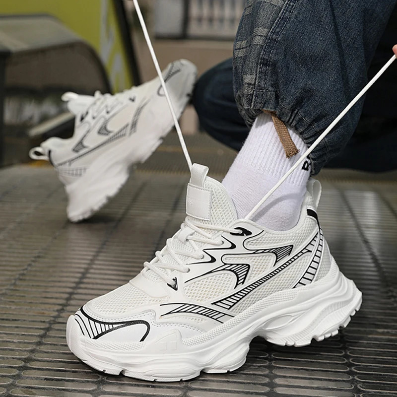Fashion White Sneakers Hidden Heels Heightening Walking Work Shoes For Men 4/6/8CM Summer Casual Sports Breathable Taller Shoes 251114 - view 4