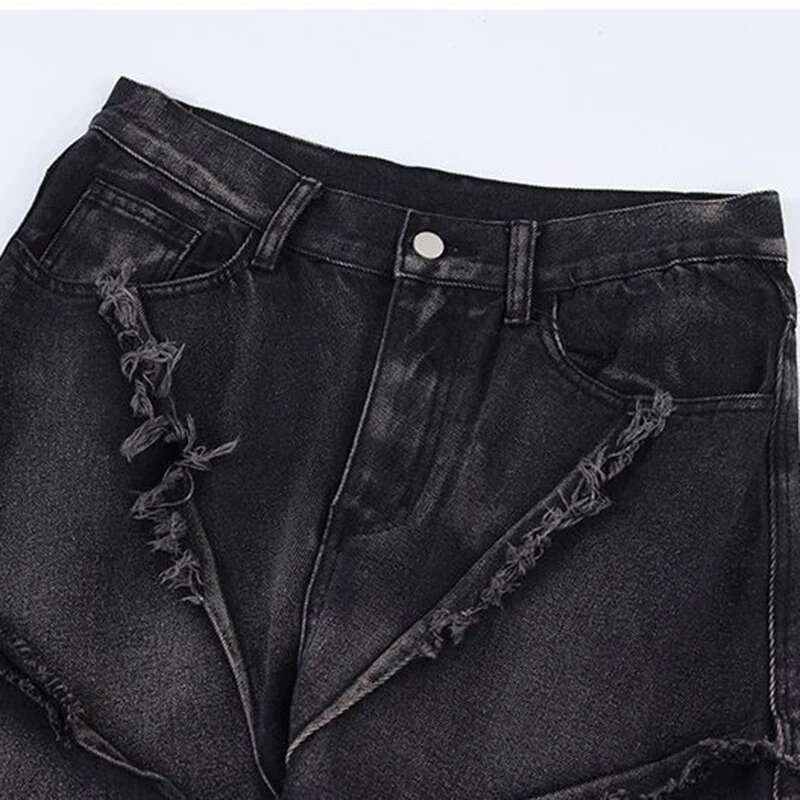 Raw Edge Men's Jeans High Street Male Denim Trousers Niche Design Vintage Casual Straight Pants Summer Spring Stylish 28W2438